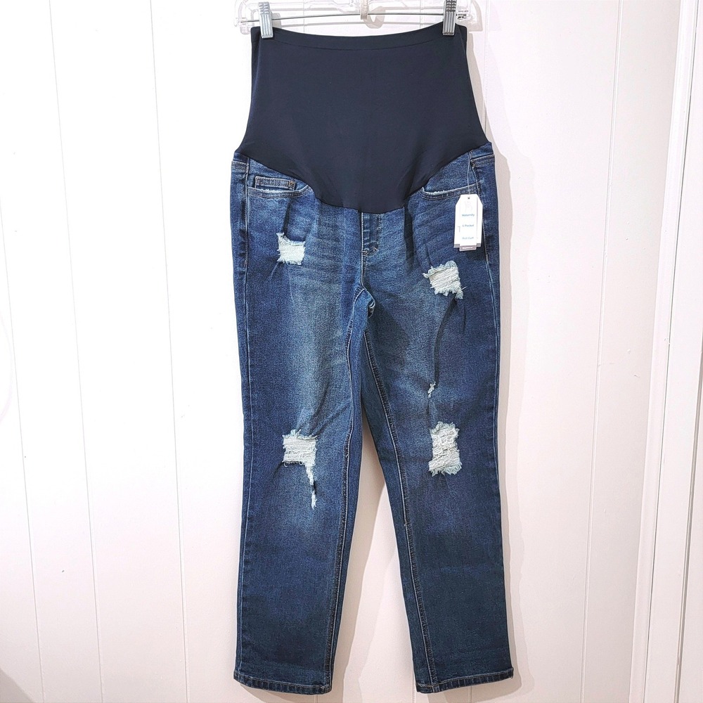 Time and Tru Maternity Boyfriend Jeans Dark Wash Distressed Size S 4-6 NWT